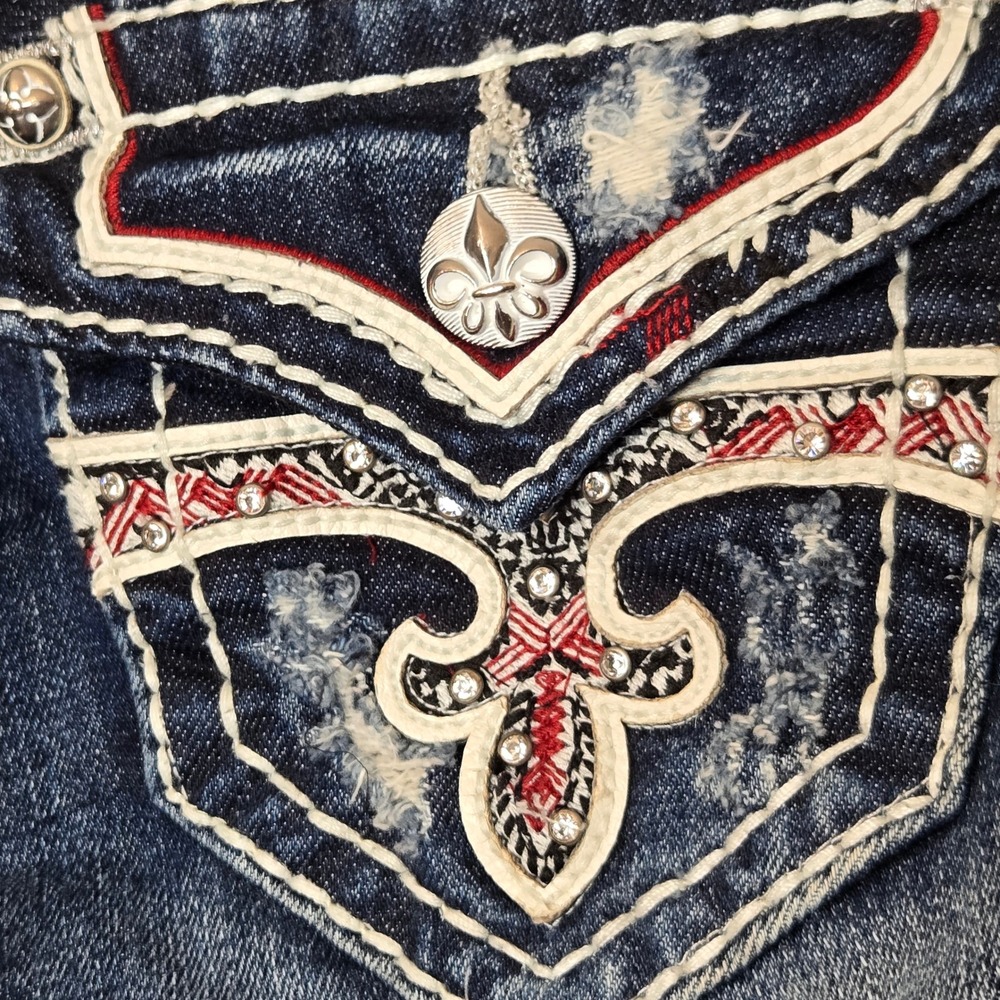 Rock Revival Womens Noelle‎ Capri distressed Jeans Dark Wash Embellished Sz 25 - Picture 9 of 14